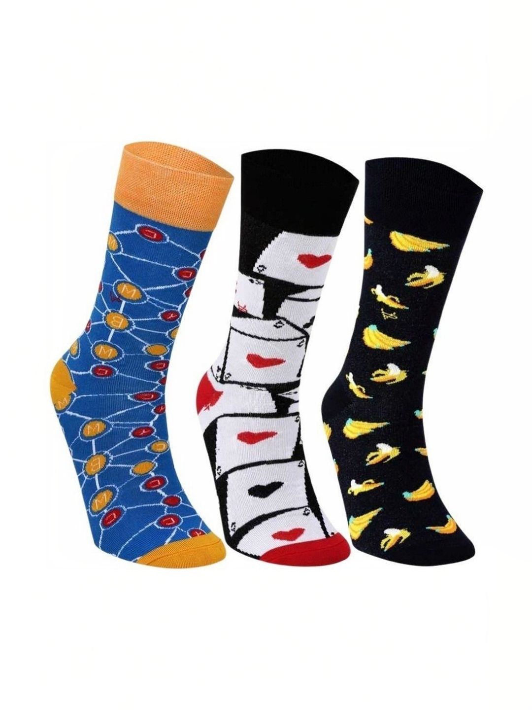 VIPUN Men Pack of 3 Cotton Patterned Calf Length Socks