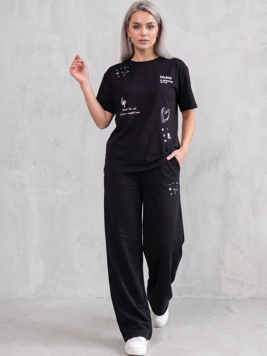 Wineberry Printed T-shirt with Palazzos