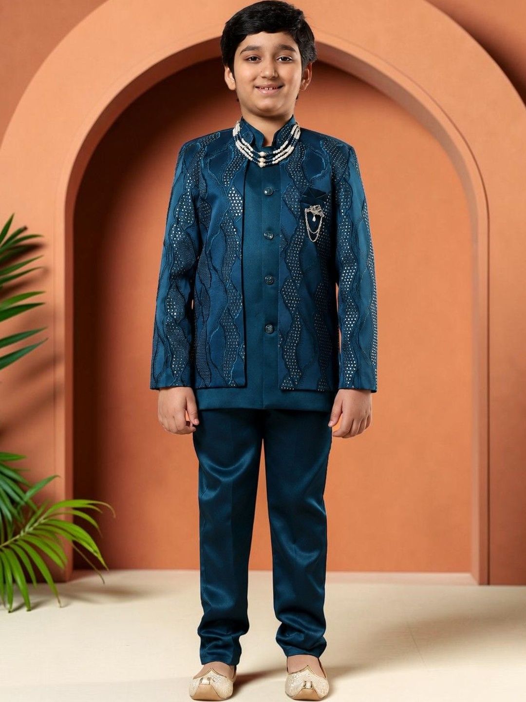 KALINI Boys Embroidered Mandarin Collar Sherwani