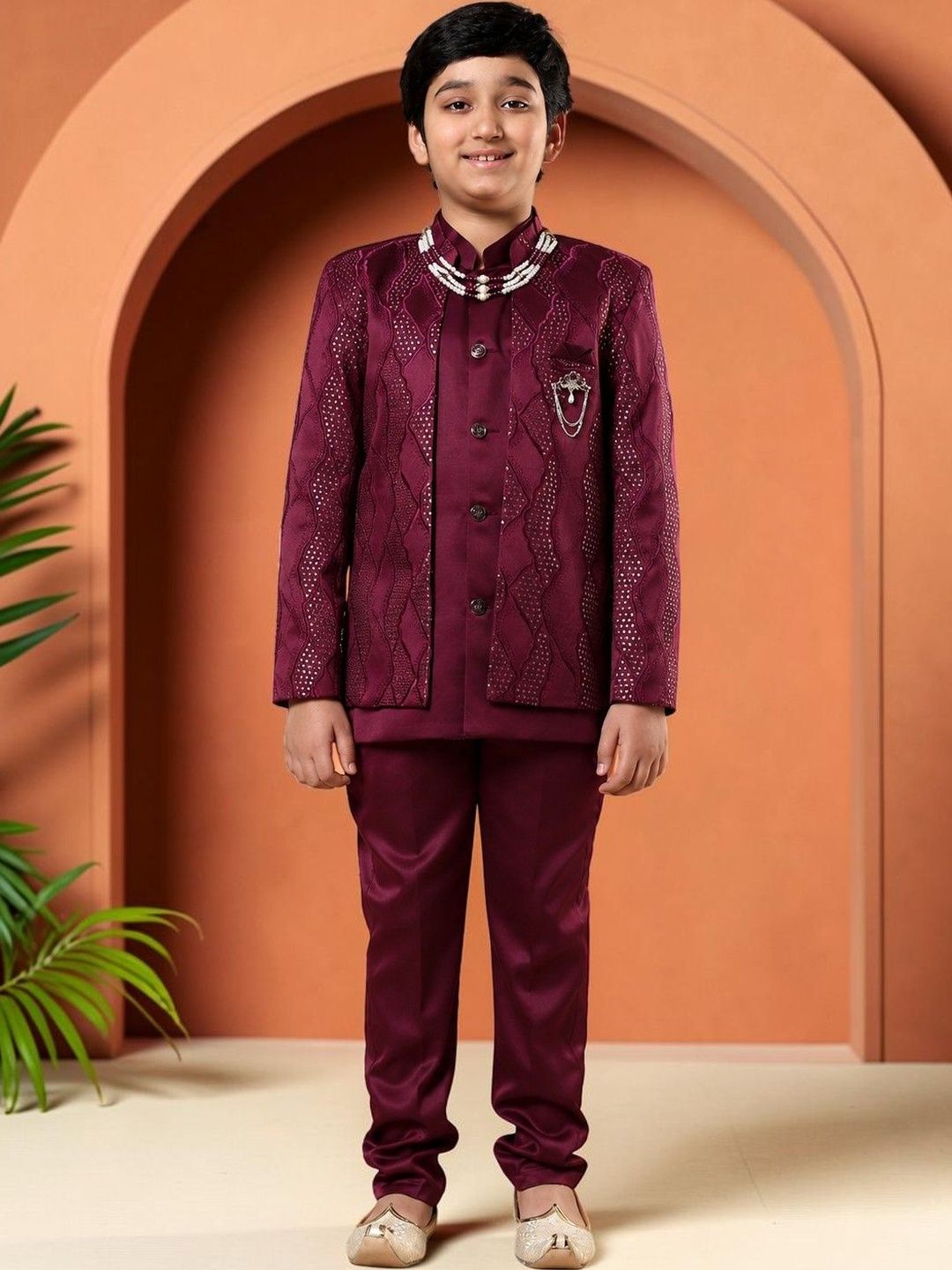 KALINI Boys Embroidered Mandarin Collar Sherwani