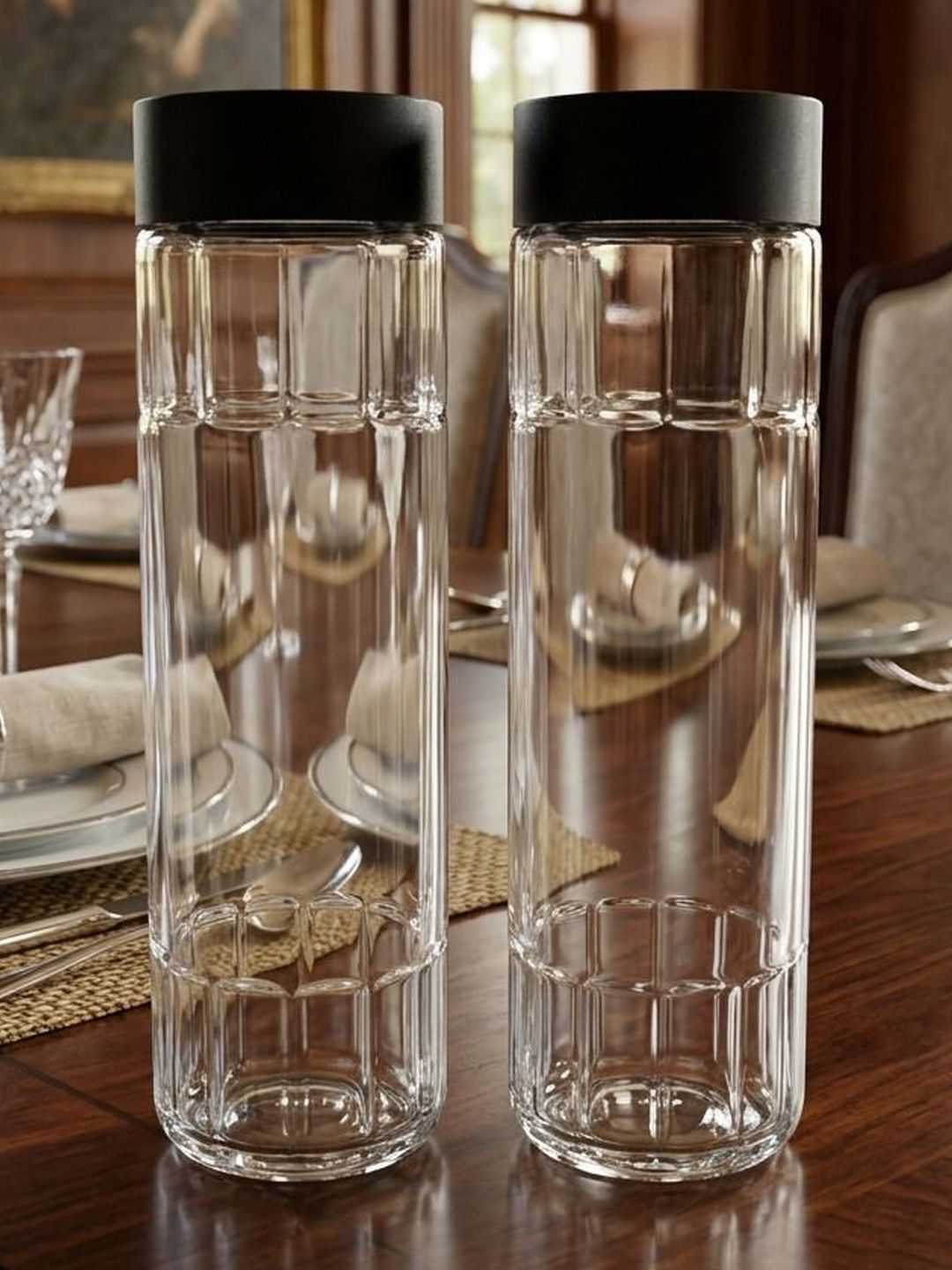 Aura Transparent & Black Set of 2 Glass Solid Water Bottle