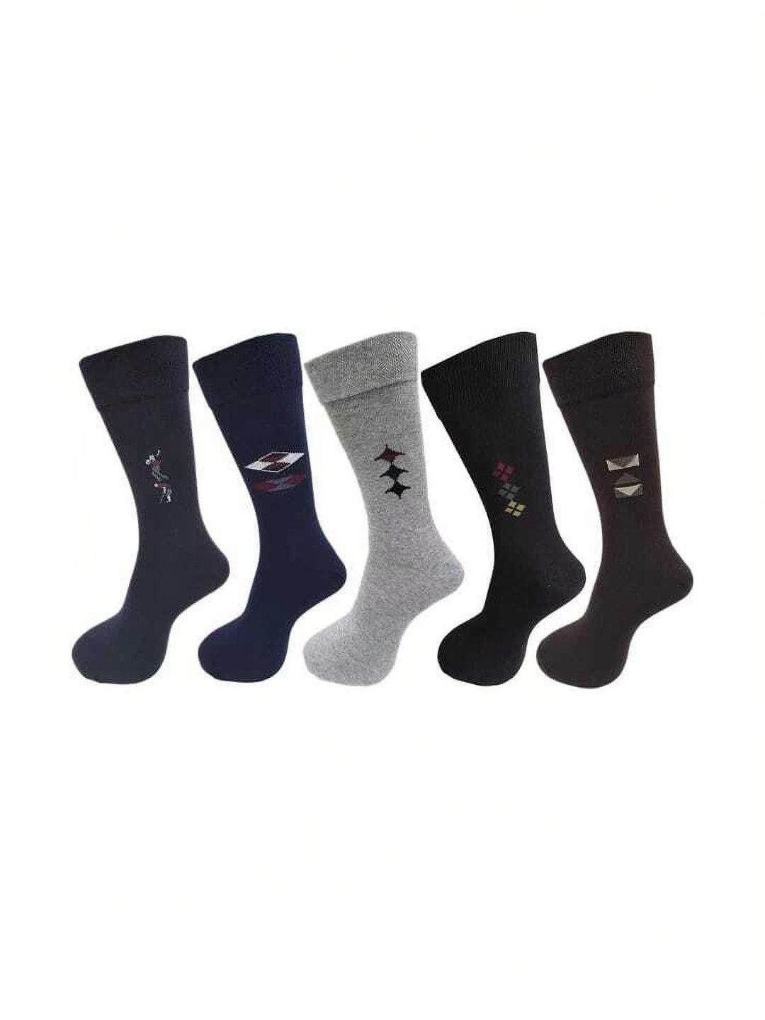 VIPUN Men Pack of 5 Cotton Patterned Calf Length Socks