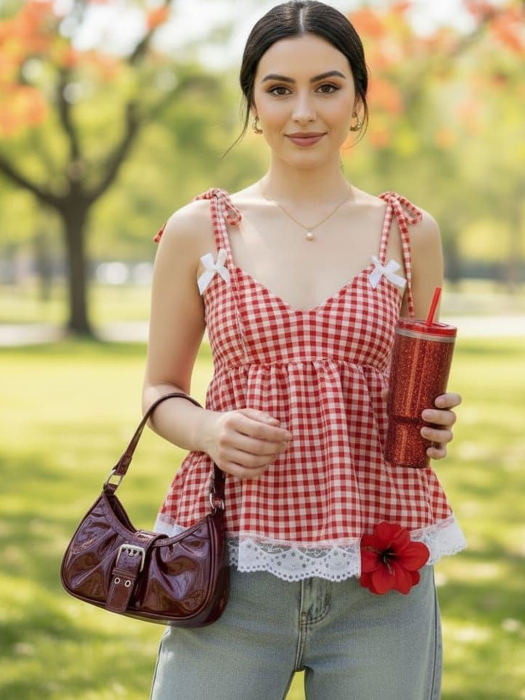 AB Collection AB Collection Checked Lace Top