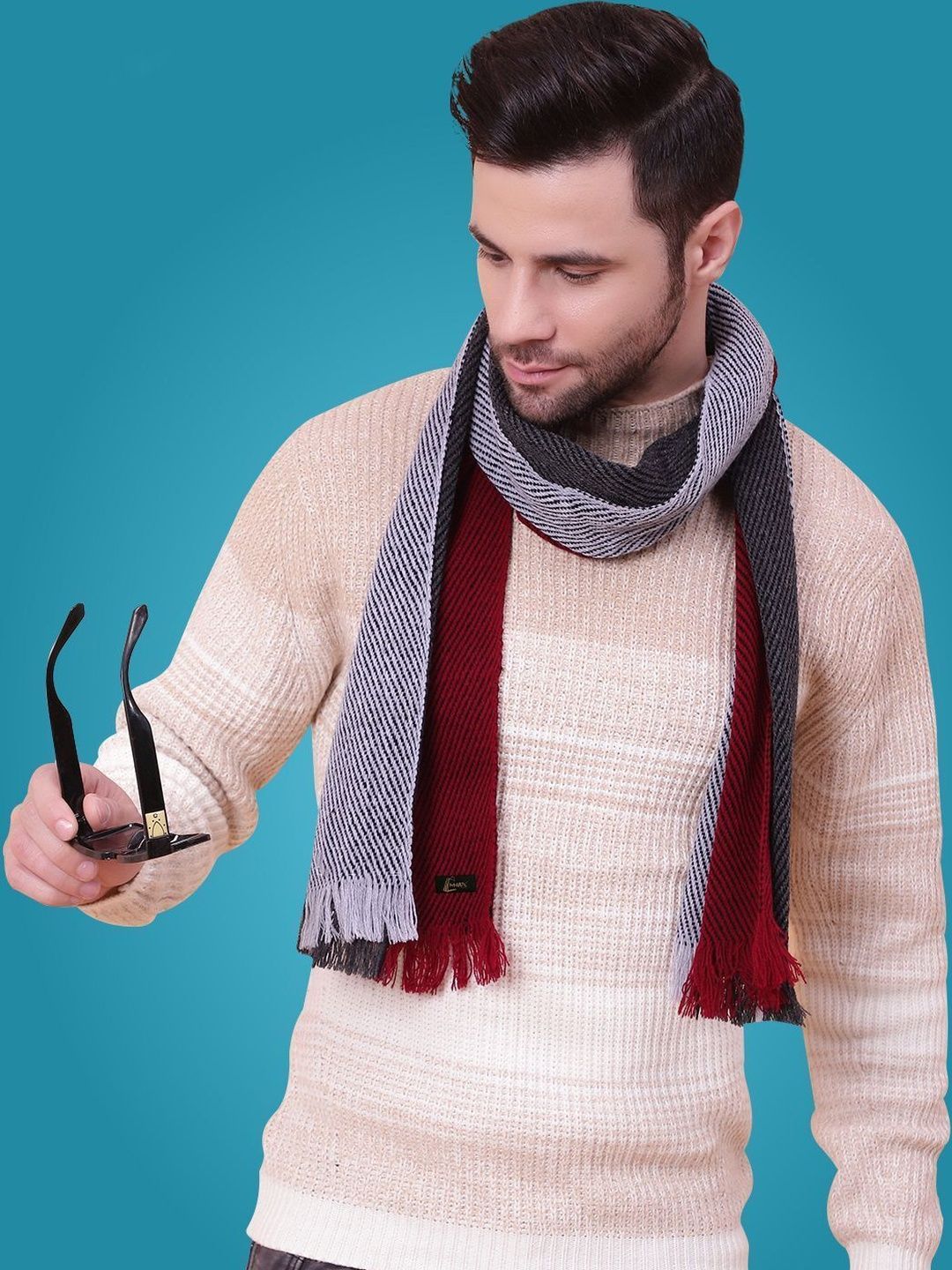 MHAX Men Striped Merino Wool Mufflers