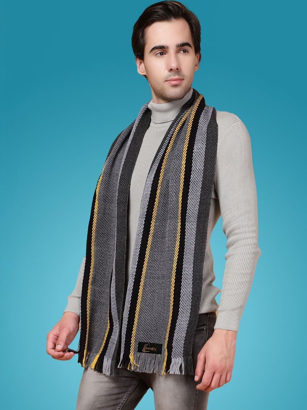 MHAX Men Striped Merino Wool Mufflers