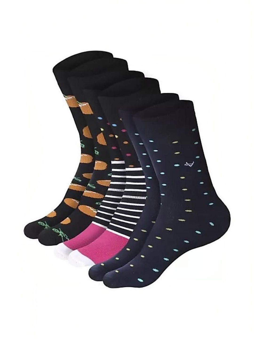 VIPUN Unisex Pack of 3 Cotton Patterned Calf Length Socks