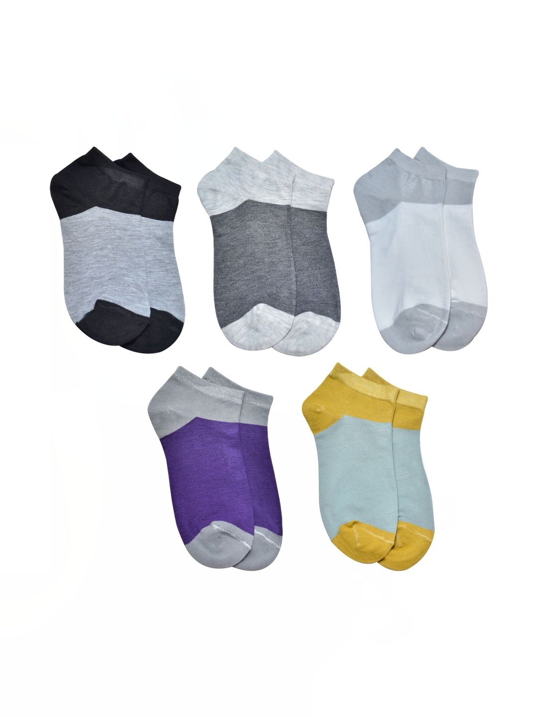 VIPUN Men Pack of 5 Cotton Colourblocked Ankle Length Socks