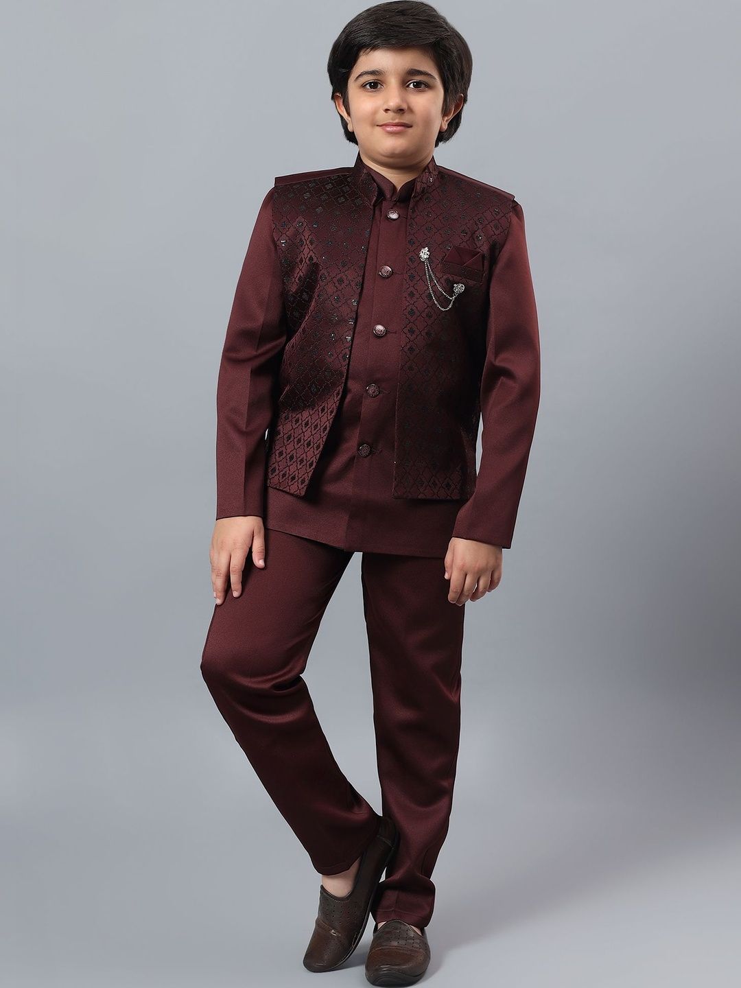 KALINI Boys Brocade Mandarin Collar Sherwani