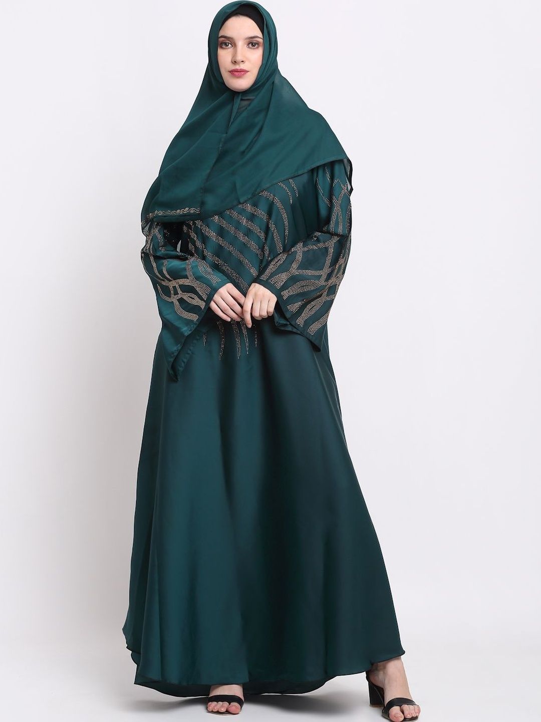 Moda Rapido Embellished Burqa With Scarves