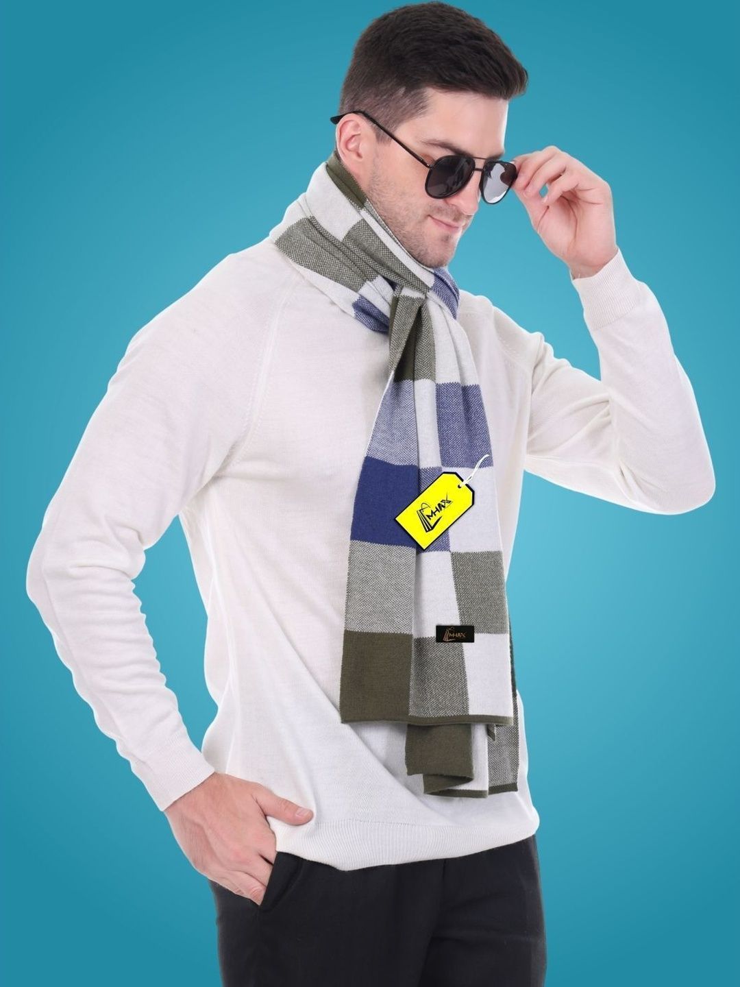 MHAX Men Checked Merino Wool Mufflers
