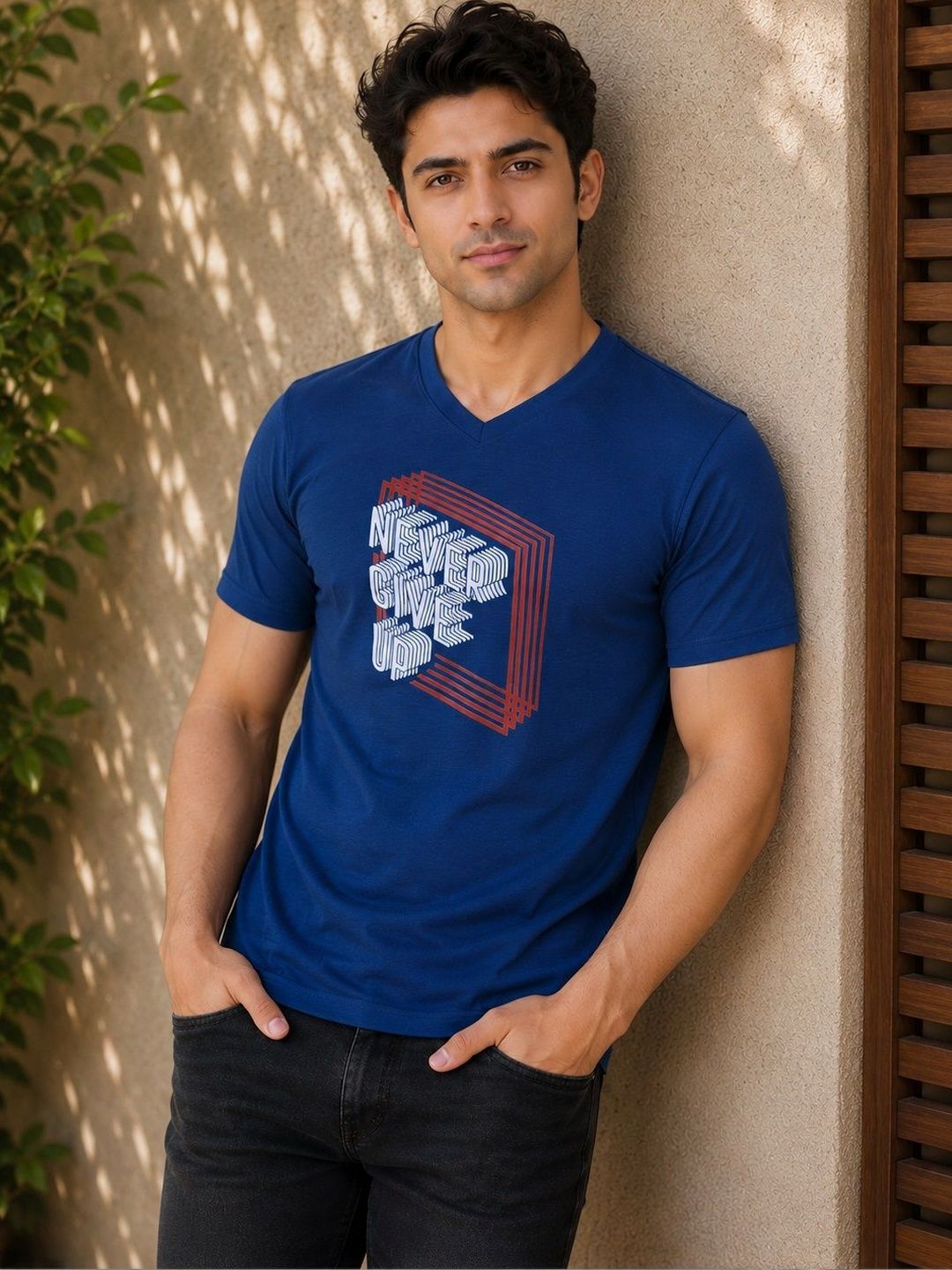 OCCULT Men Typography Printed V-Neck T-shirt