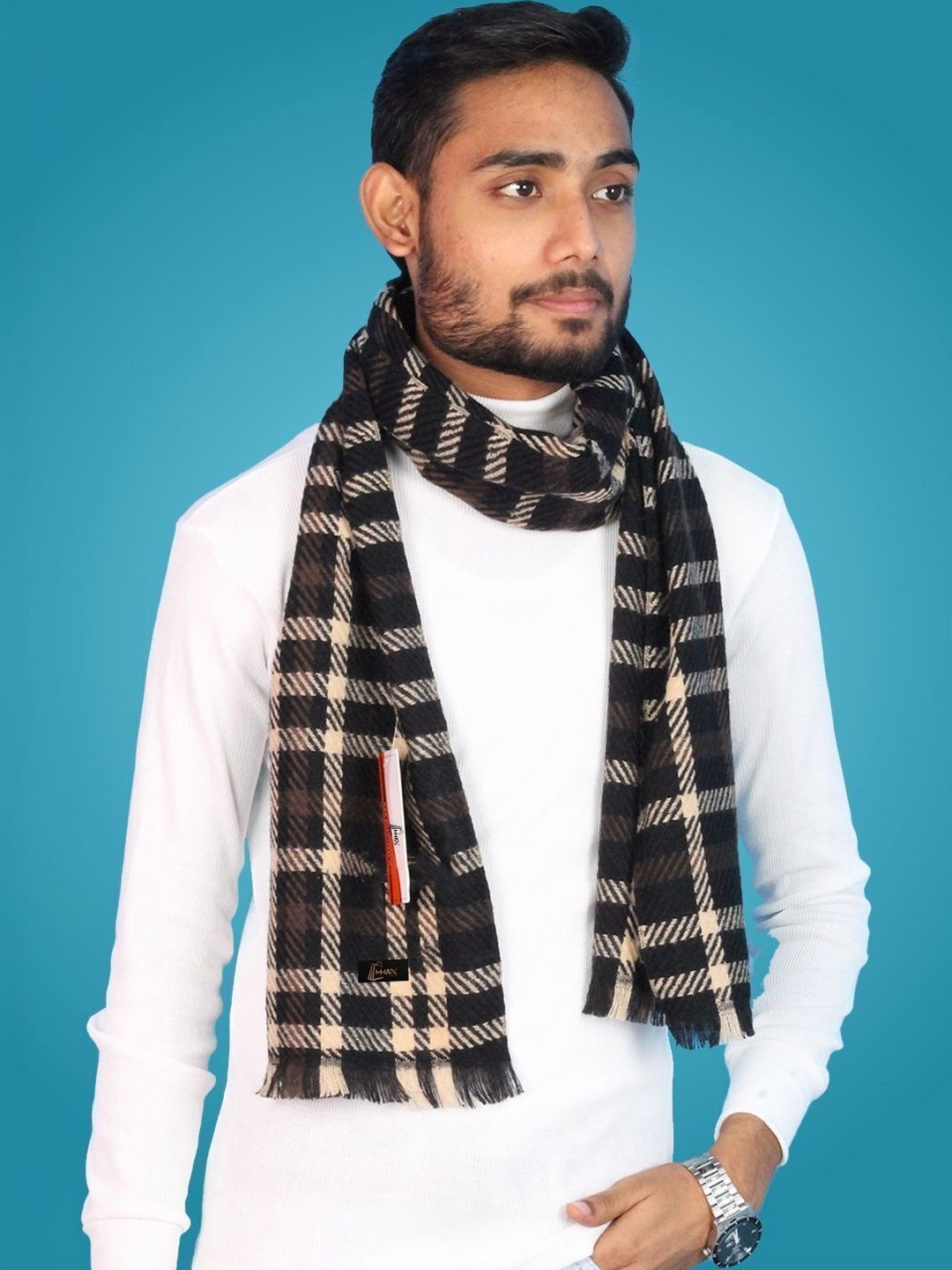 MHAX Men Checked Merino Wool Mufflers