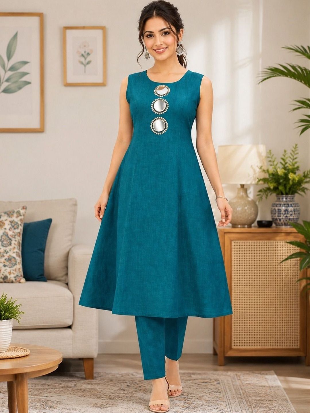 Greatech Fashions Embellished Tunic with Trousers