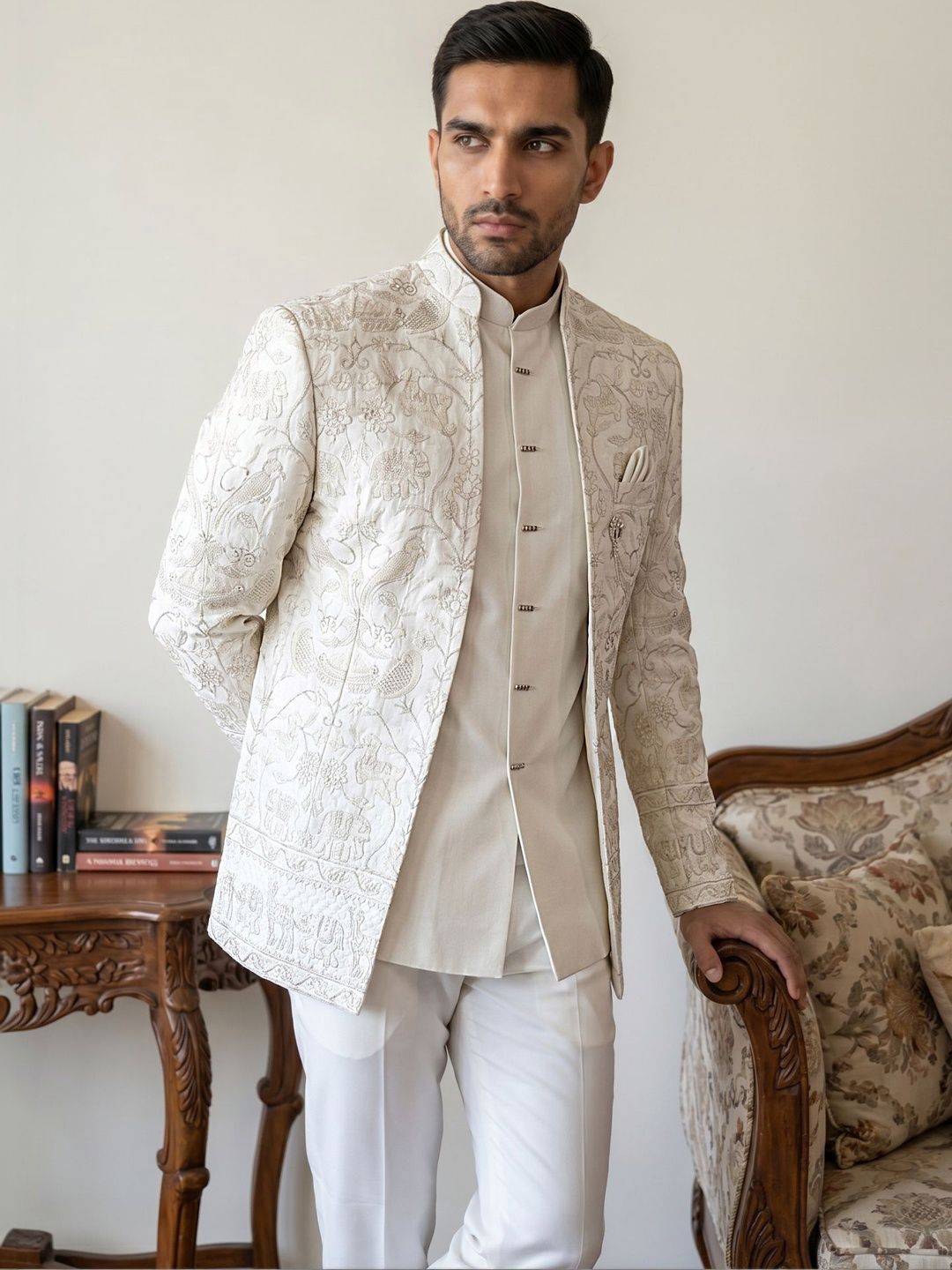 Jompers Embroidered Mandarin Collar Sherwani