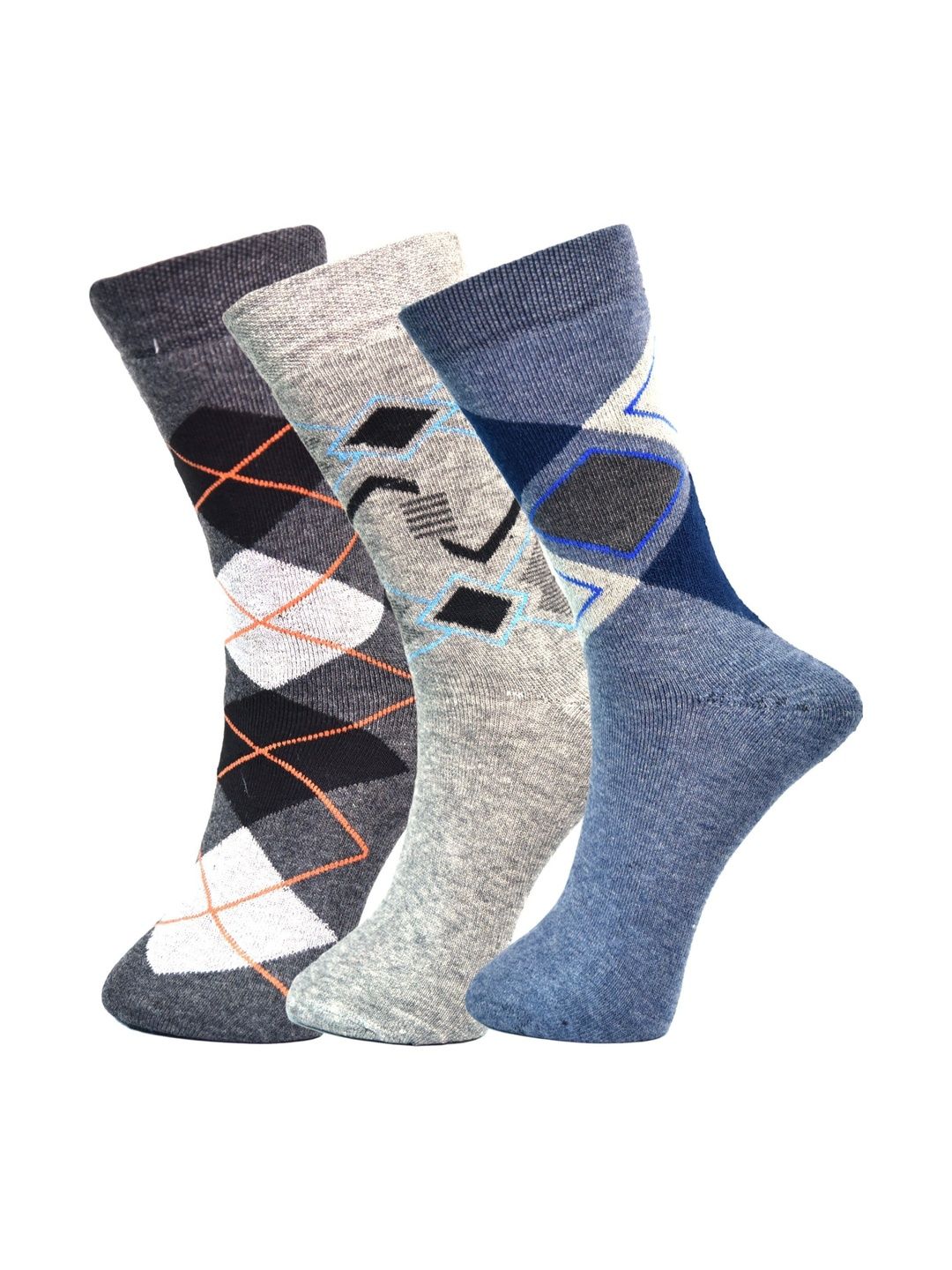 GARUN Men Pack of 3 Cotton Patterned Calf Length Socks