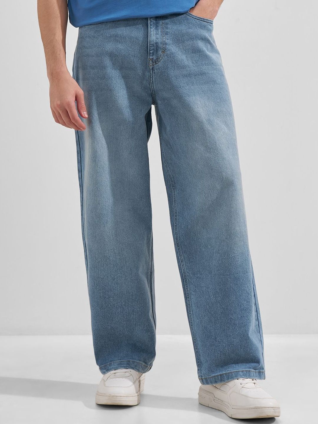 HIGHLANDER  Men Blue Solid Washed Baggy Jeans