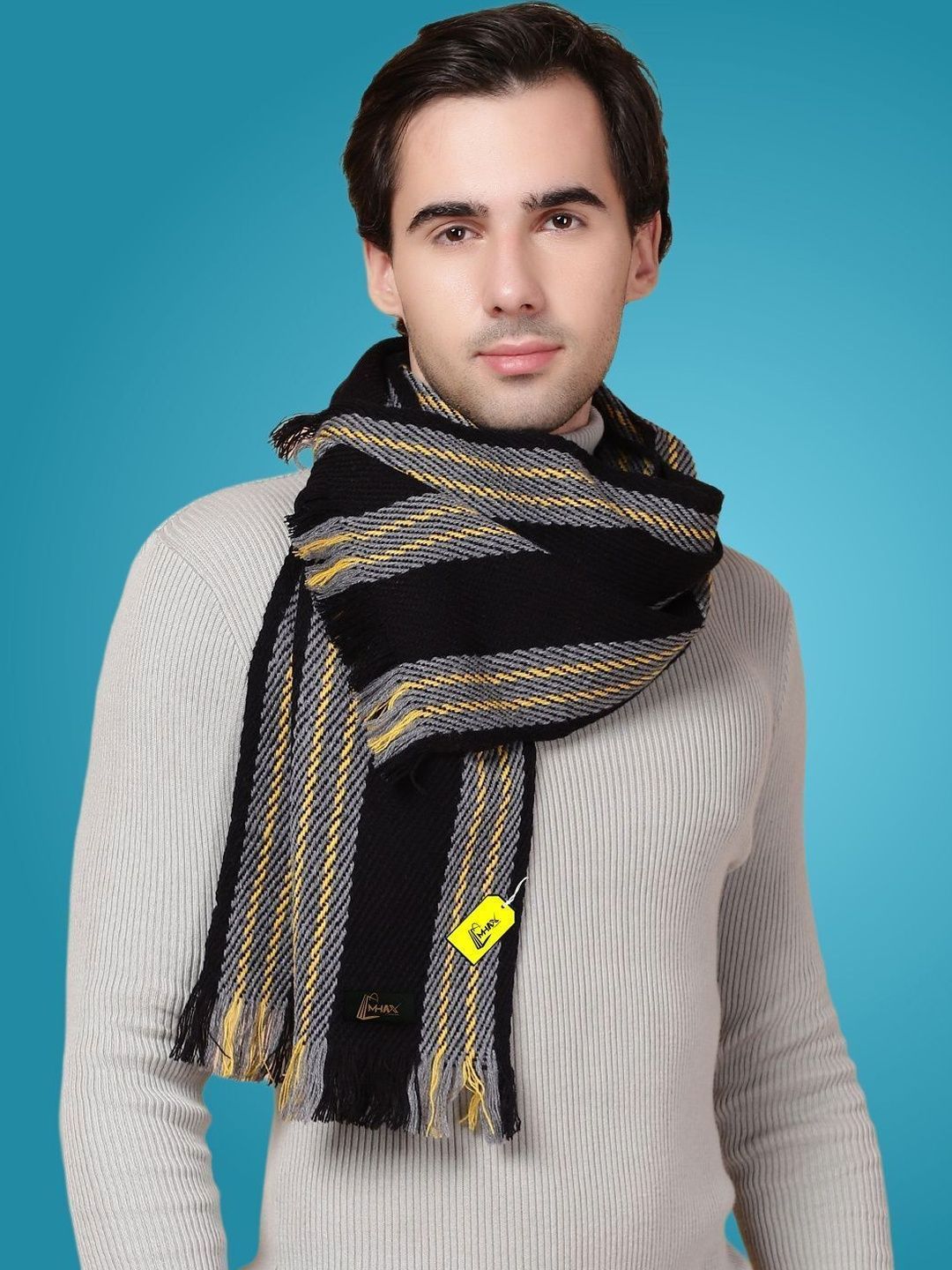 MHAX Men Striped Merino Wool Mufflers