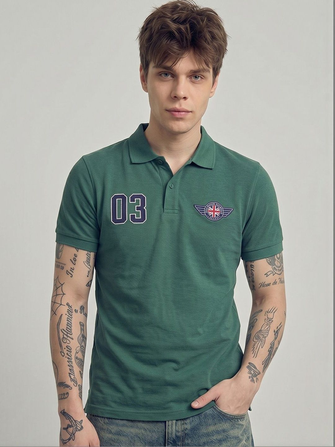 HERE&NOW Men Printed Polo Collar T-shirt