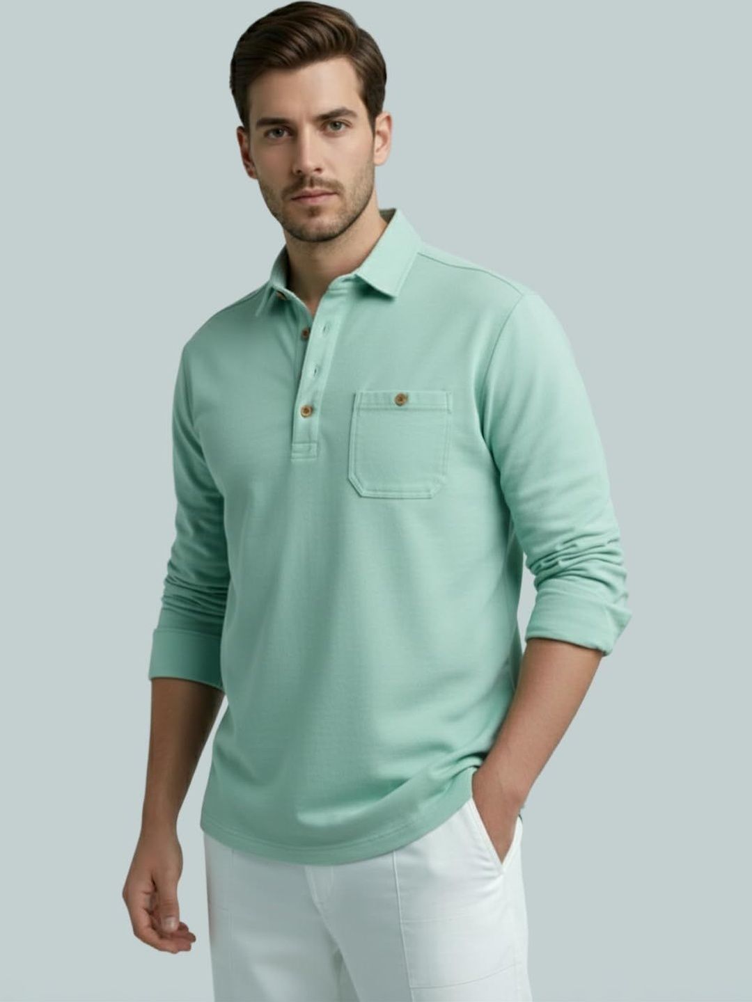 Vashuqi Men Mandarin Collar Long Sleeves Cotton Straight Kurta