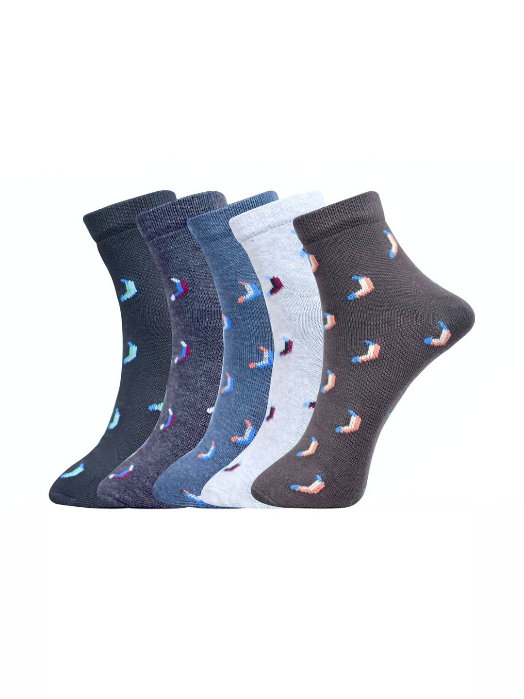 GARUN Men Pack of 5 Cotton Patterned Ankle Length Socks