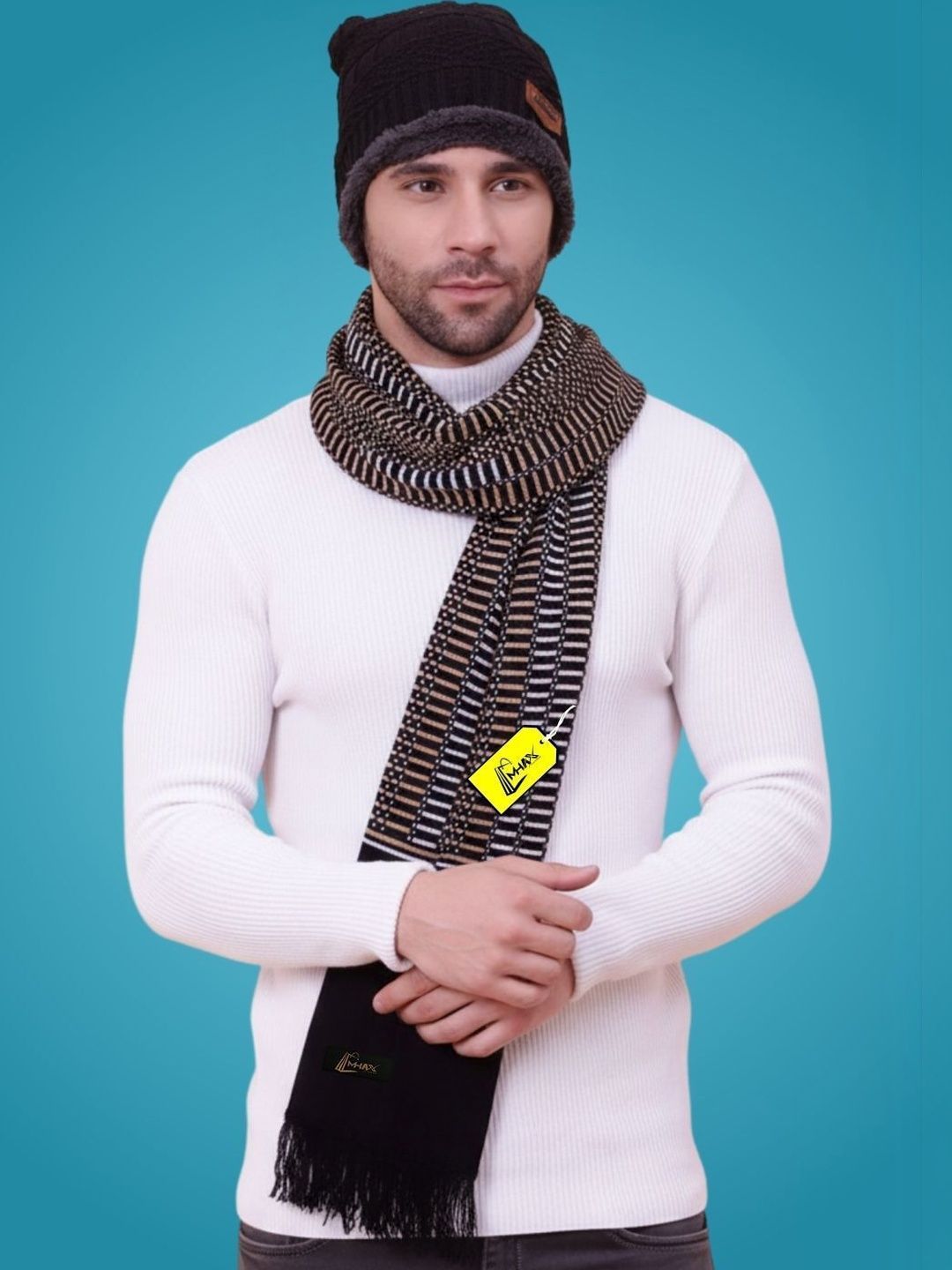 MHAX Men Striped Merino Wool Mufflers