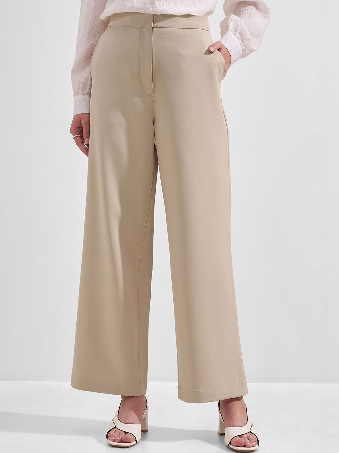 Women Straight Fit High-Rise Trousers Tokyo Talkies Women Straight Fit High-Rise Trousers