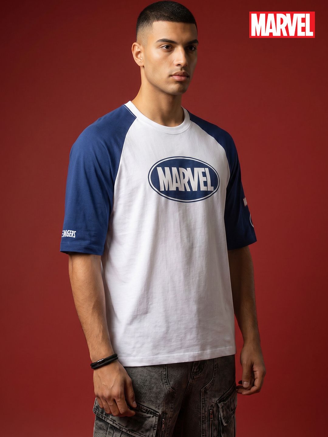 MARVEL STREET Marvel Printed Raglan Sleeves Pure Cotton Oversized Fit T-shirt