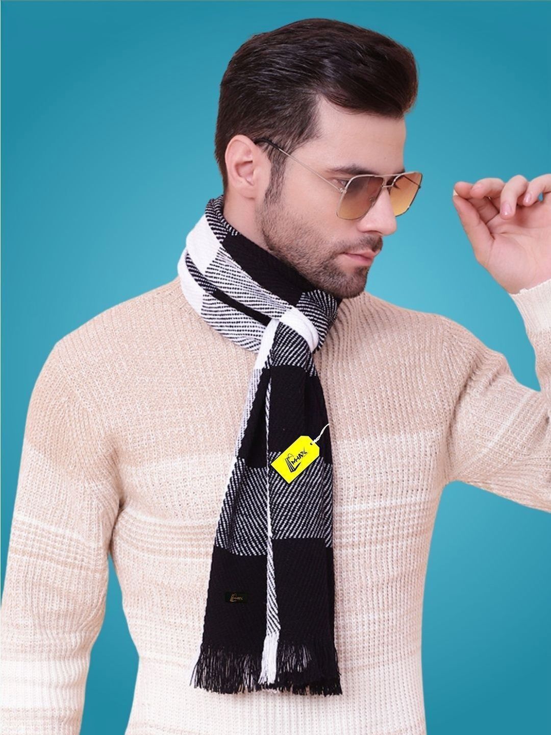 MHAX Men Checked Merino Wool Mufflers