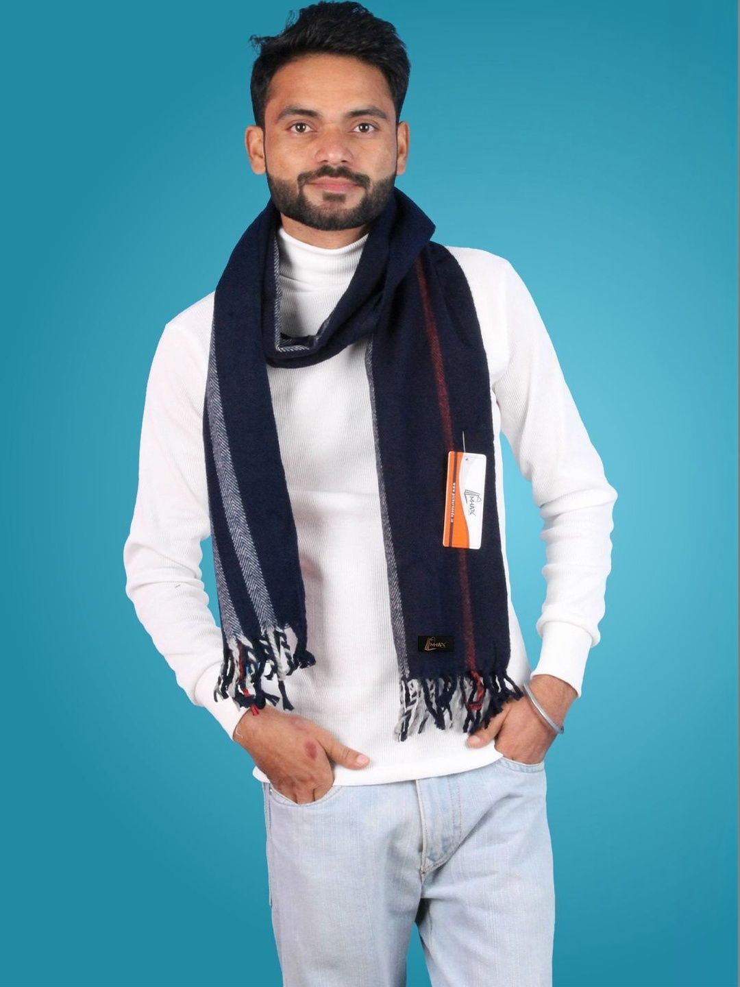 MHAX Men Striped Merino Wool Mufflers