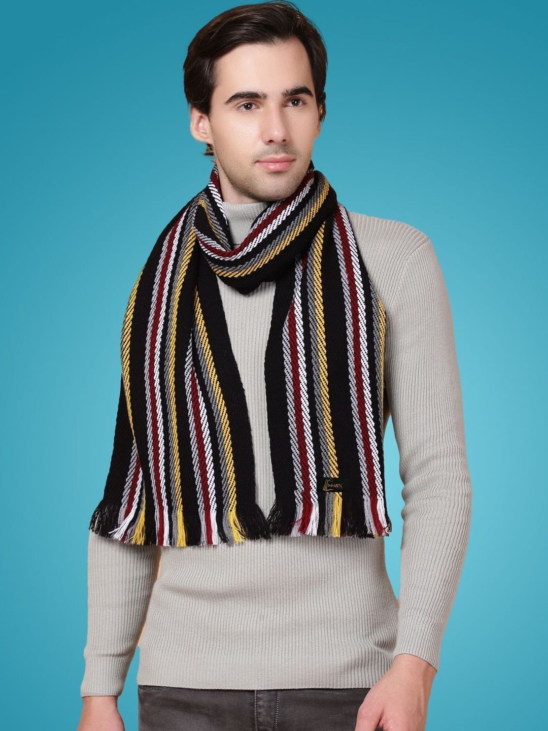 MHAX Men Striped Merino Wool Mufflers