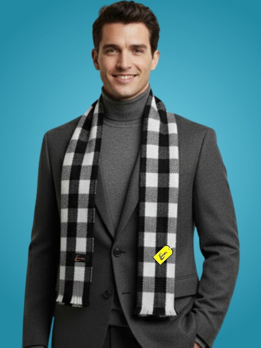 MHAX Men Checked Merino Wool Mufflers