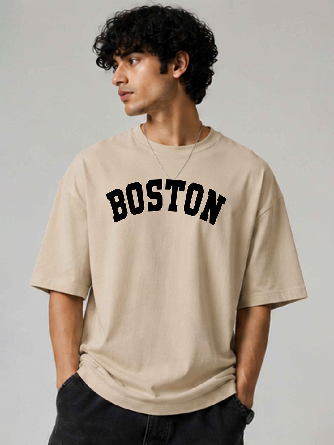 HIOR Men Typography Printed Drop-Shoulder Sleeves T-shirt