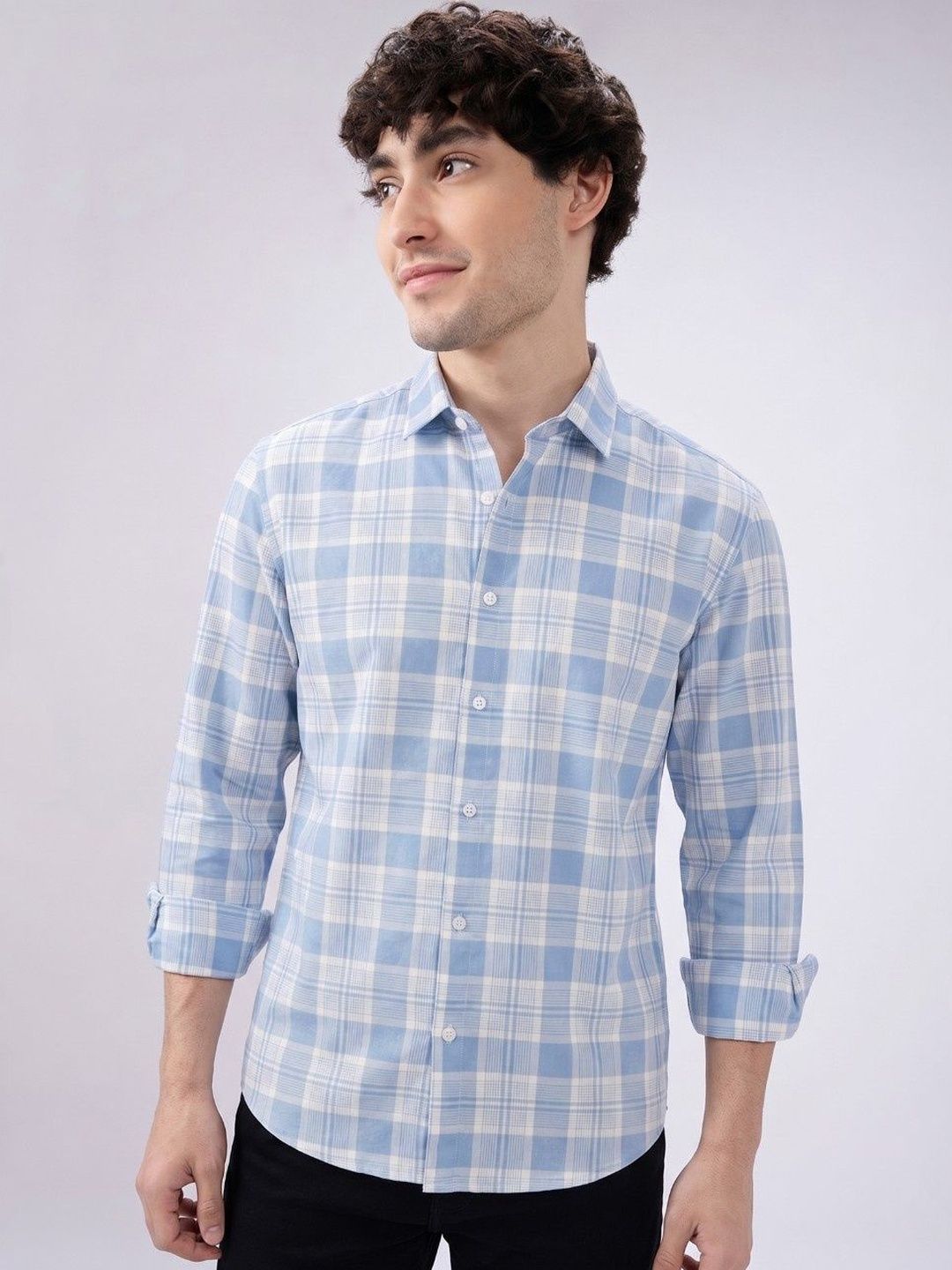 VELKYNOX Men's Regular Fit Gingham Checked Casual Shirt