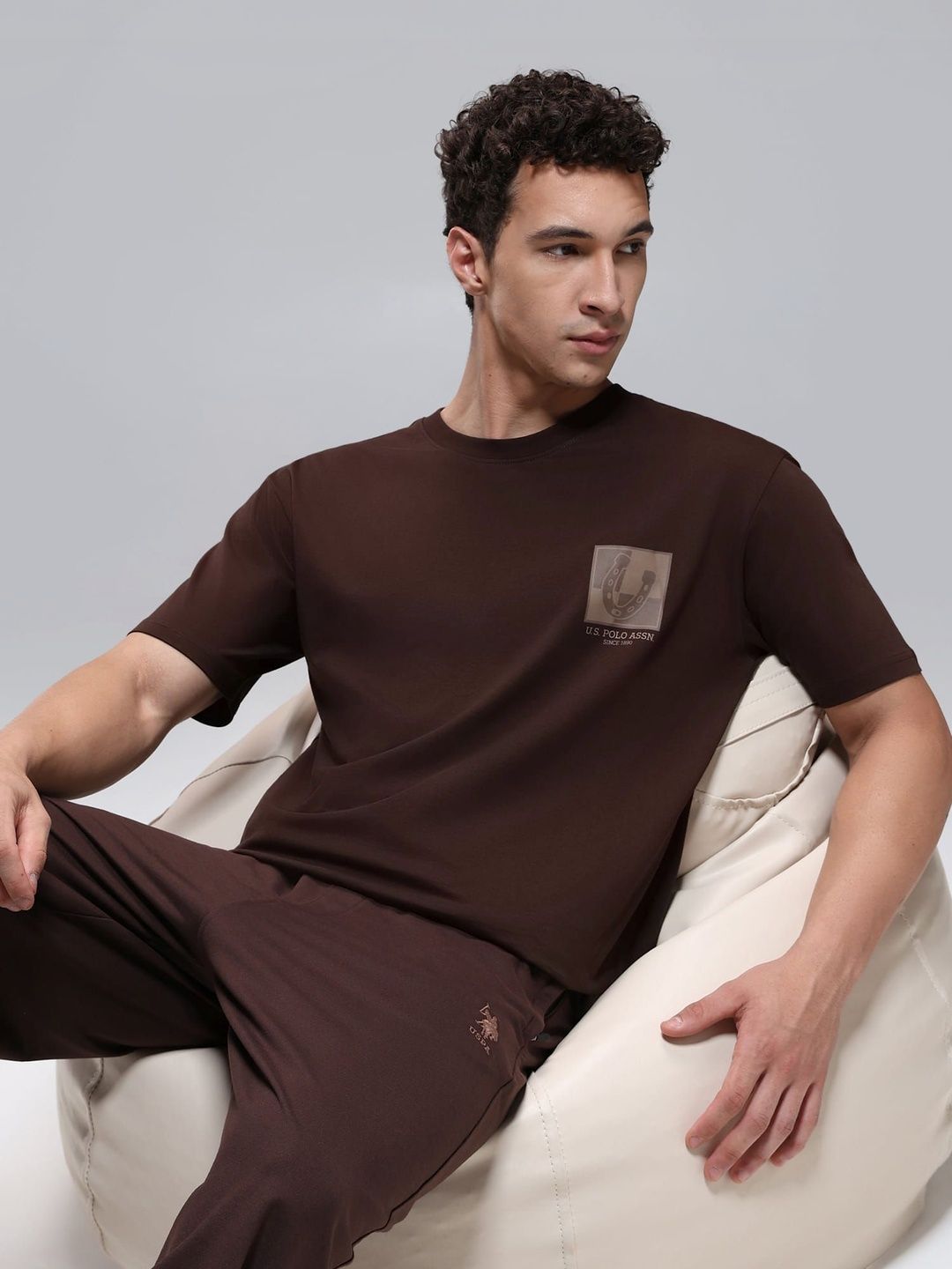 U.S. Polo Assn. U.S. Polo Assn. Printed Cotton Round Neck Regular Lounge Tshirts