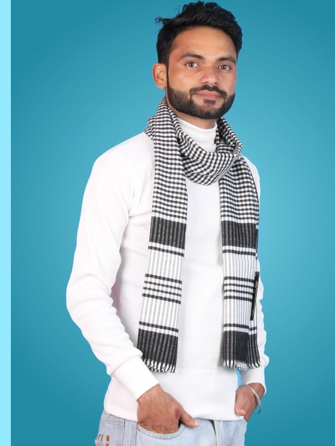MHAX Men Checked Merino Wool Mufflers