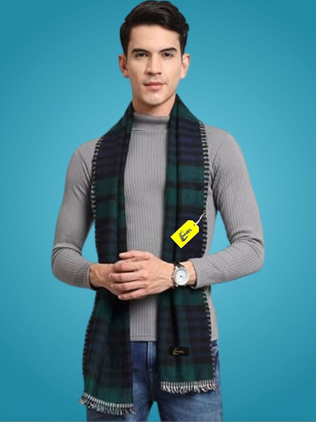 MHAX Men Checked Merino Wool Mufflers