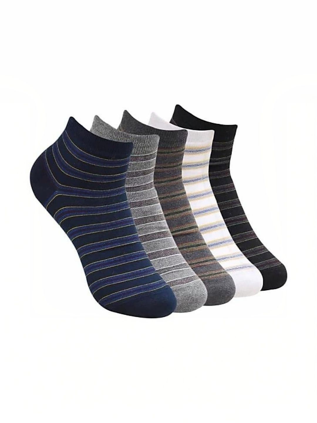 VIPUN Men Pack of 5 Cotton Striped Ankle Length Socks