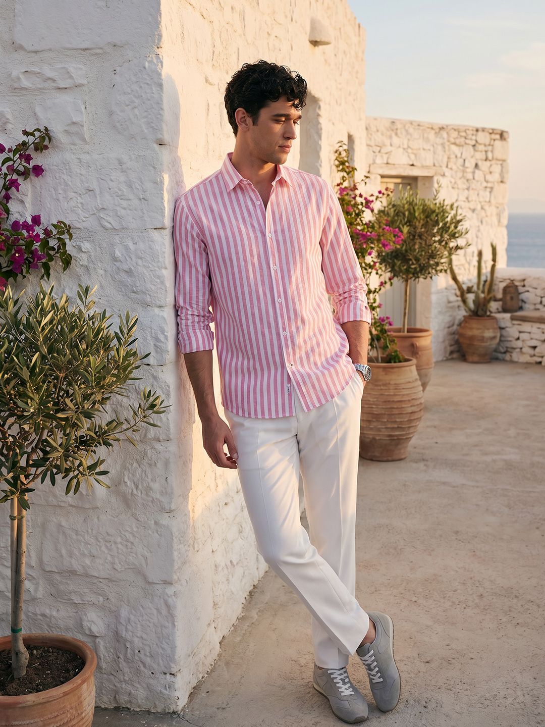 Mast & Harbour Striped Pure Cotton Relaxed Fit Shirt