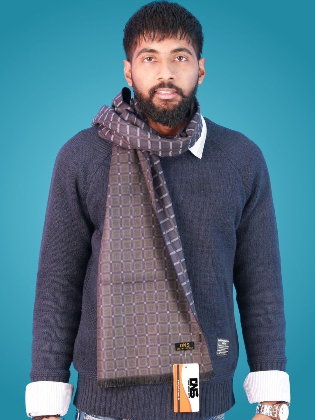 MHAX Men Checked Merino Wool Mufflers