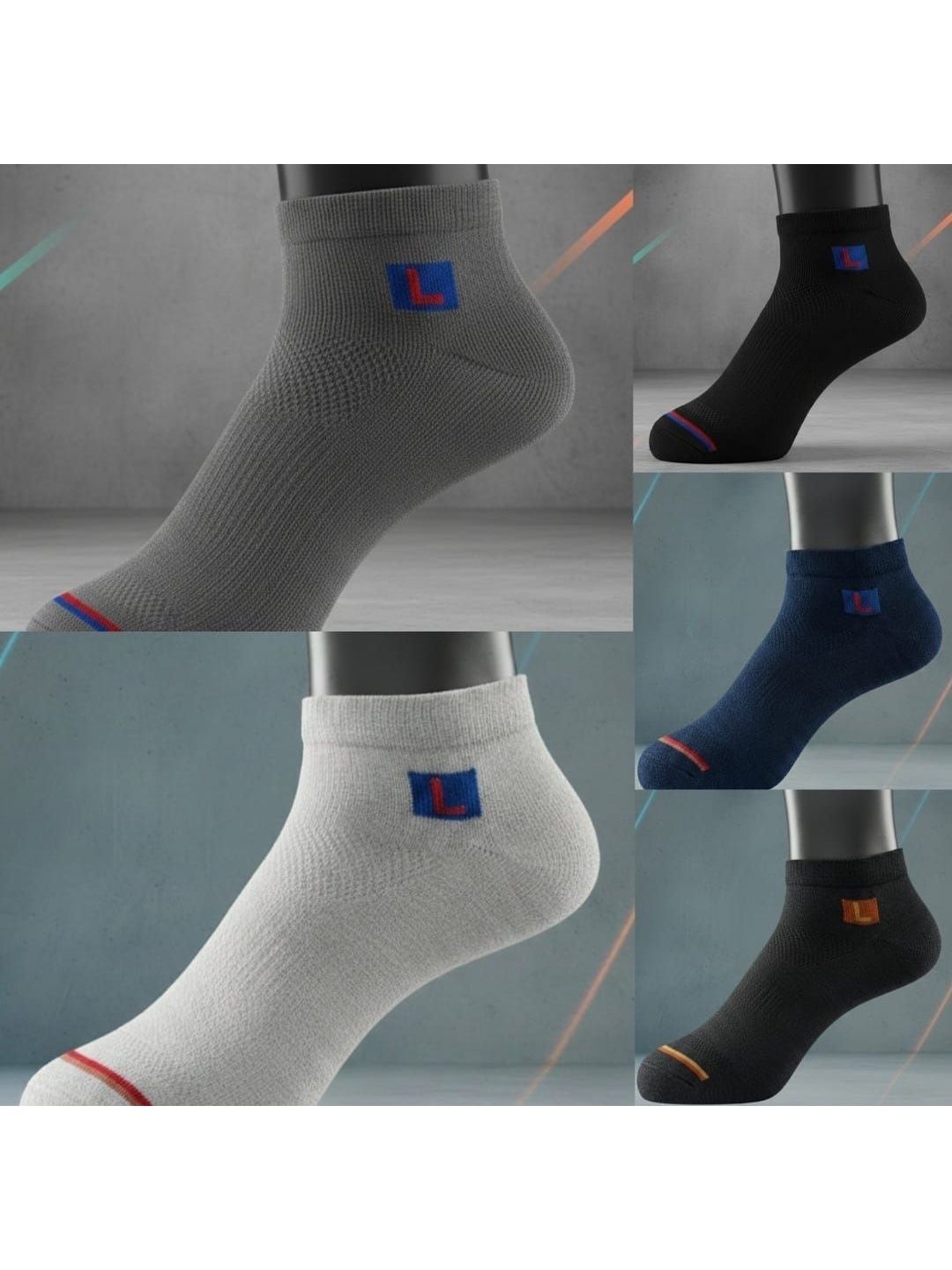 VIPUN Men Pack of 5 Cotton Colourblocked Ankle Length Socks