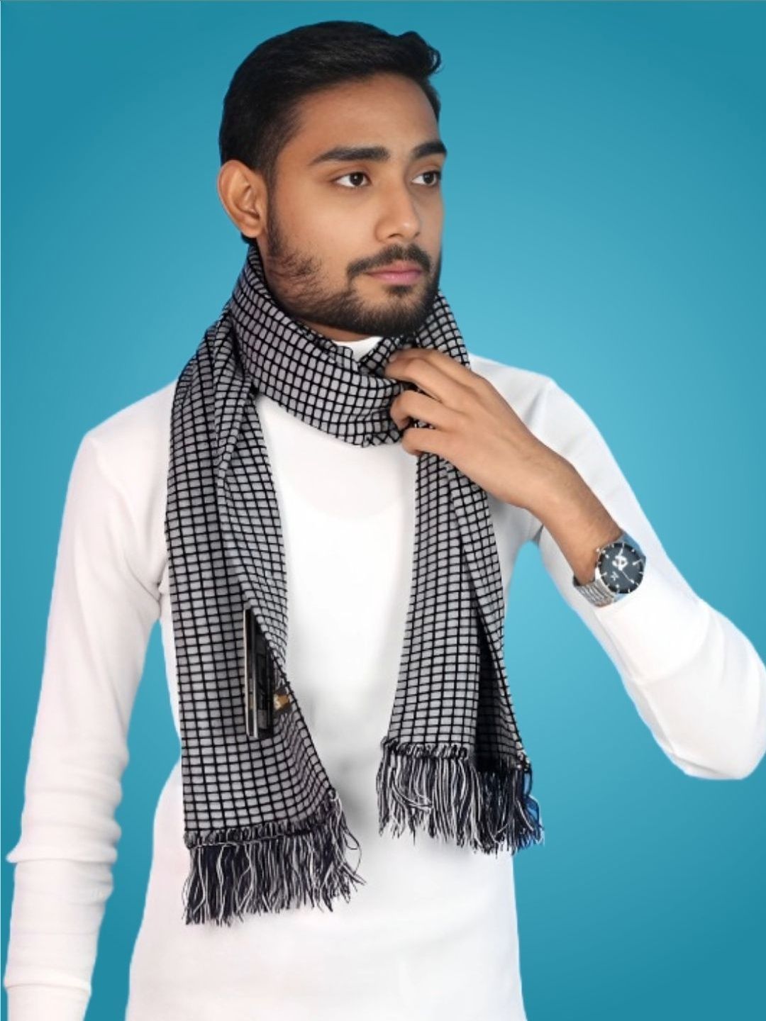 MHAX Men Checked Merino Wool Mufflers