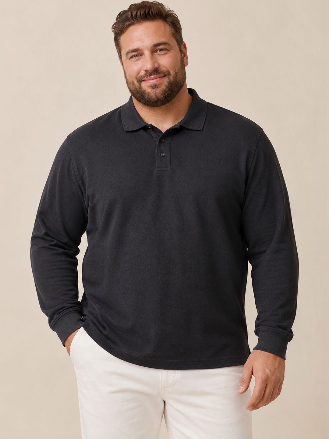 The Roadster Lifestyle Co. Men Pure Cotton Polo Collar Oversized Tshirt