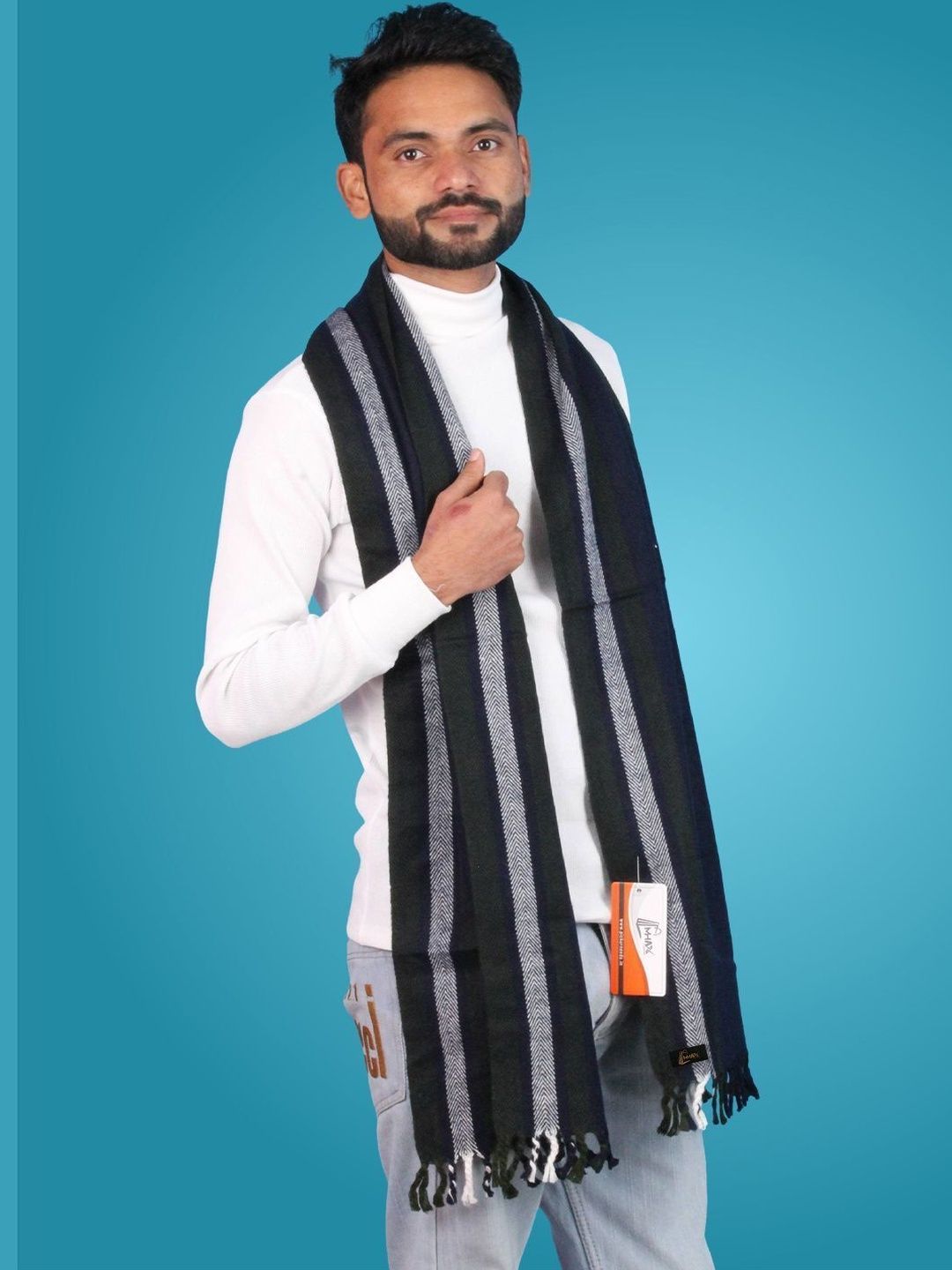 MHAX Men Striped Merino Wool Mufflers