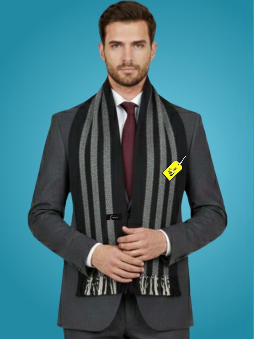 MHAX Men Striped Merino Wool Mufflers