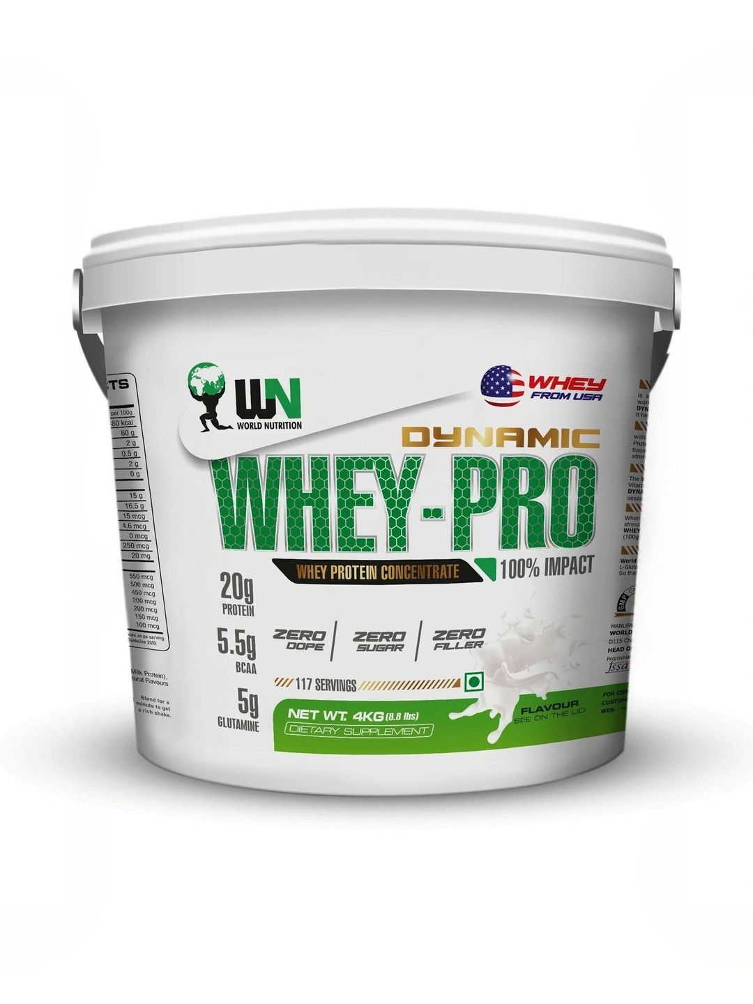WN WORLD NUTRITION WN WORLD NUTRITION Whey Protein Powder with 20g Protein, 5.5g BCAA & 5g Glutamine - 4 Kg