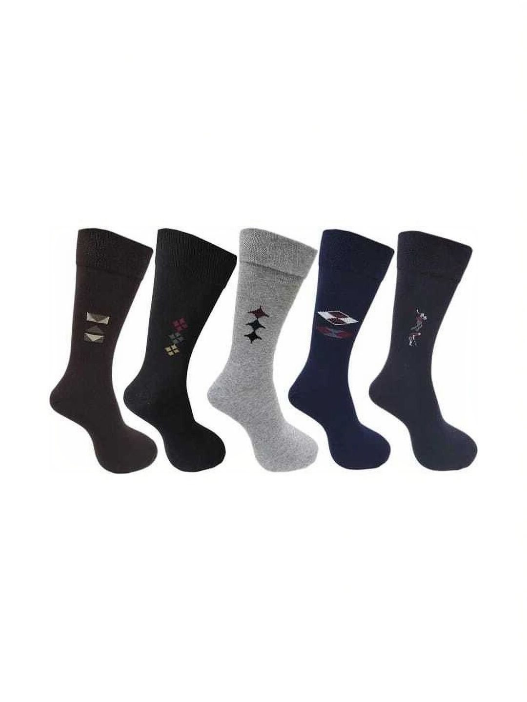 VIPUN Men Pack of 5 Cotton Patterned Calf Length Socks