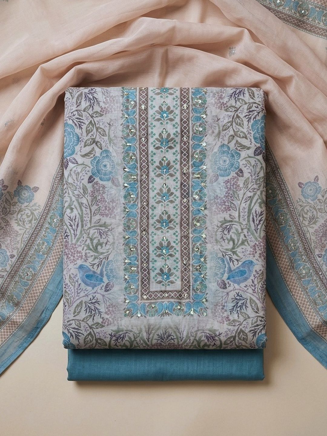 Meena Bazaar Printed Linen Unstitched Dress Material