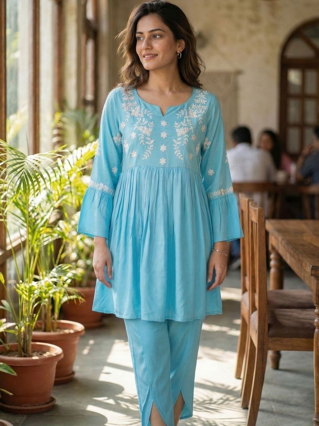 The Suitable Floral Embroidered Tunic with Trousers