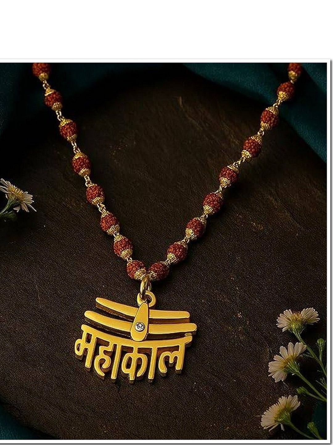 ELEVATE INDIA Men Gold-Plated Shiv Mahakal Rudraksh Beaded Pendant And Chain
