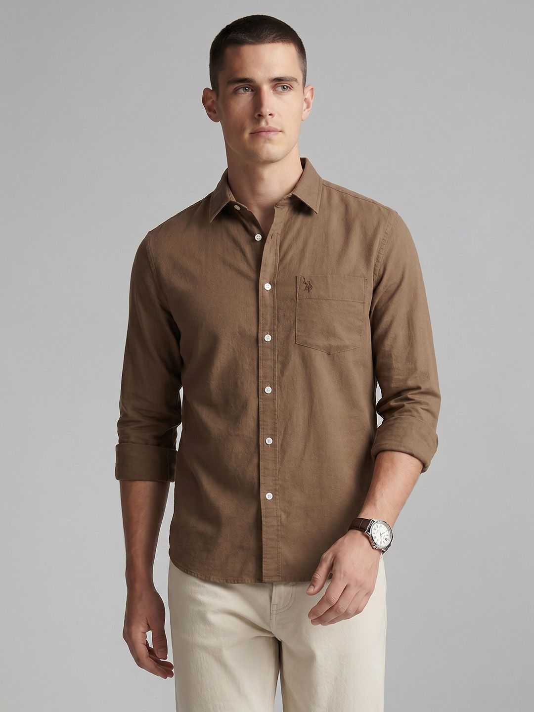 U.S. Polo Assn. Tailored Fit Spread Collar Oxford Casual Shirt